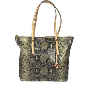 MICHAEL Michael Kors Khaki/Black Python Effect Leather Tote Bag Purse NWT Roomy